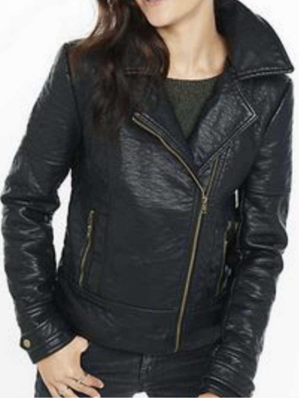 Express Black Faux Fur-Collar Moto Jacket